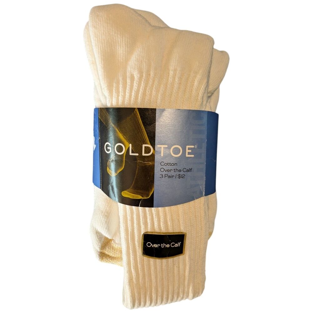 Gold Toe Socks Men's Cotton Over the Calf Athletic White 3 Pack NWT